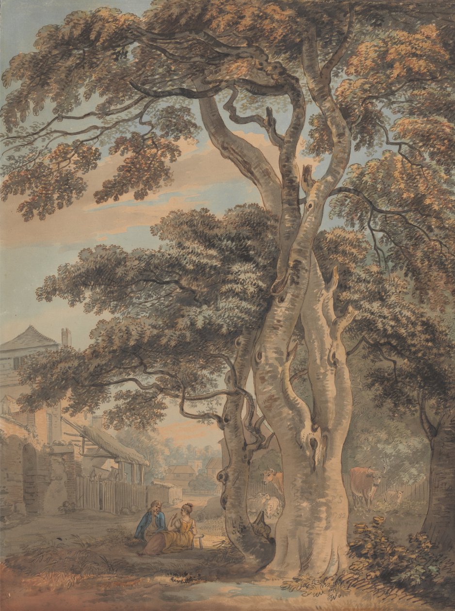 Koppel in een boerenerf door Paul Sandby