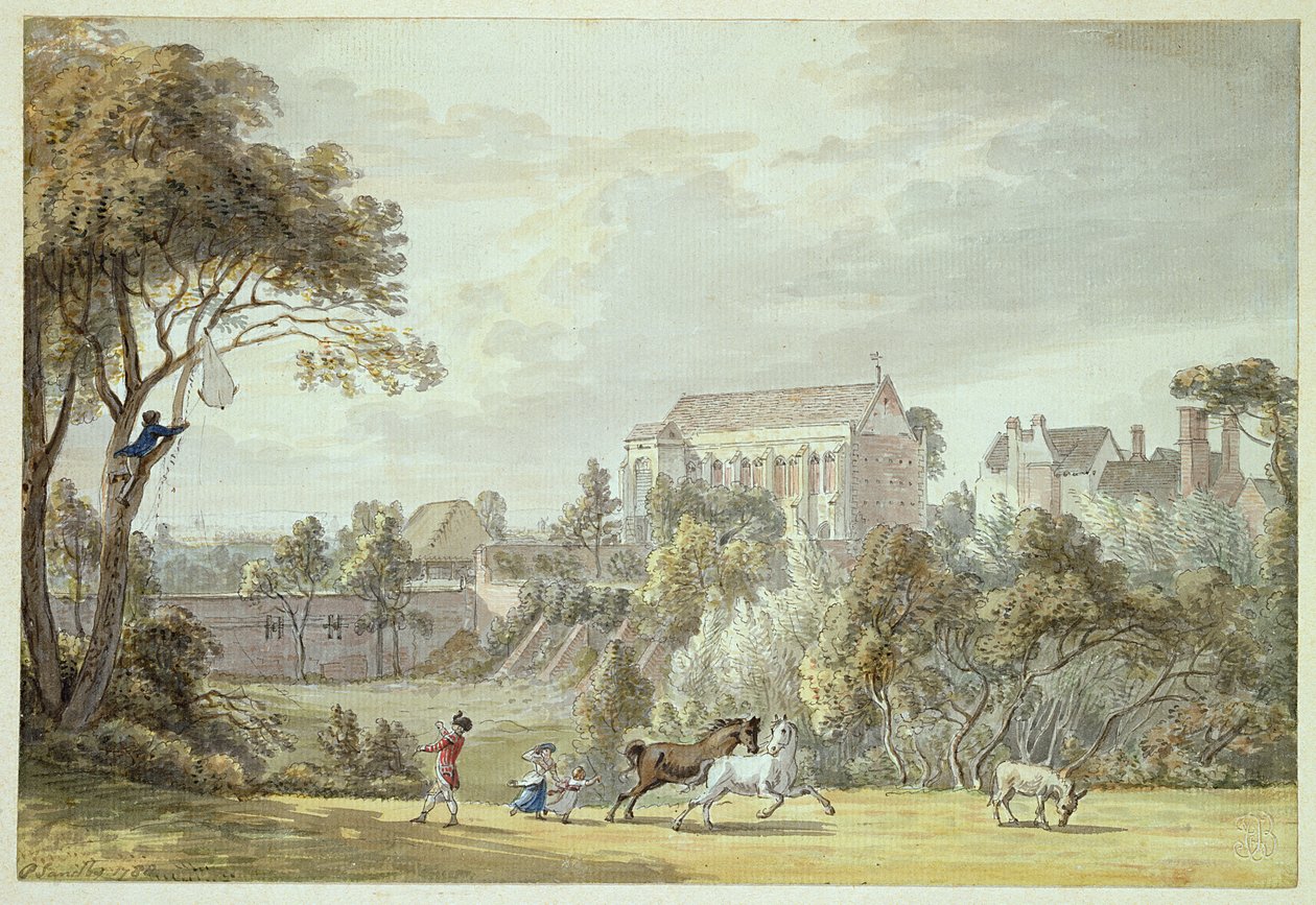 Paleis van koning John, Eltham - Een vlieger terughalen, 1788 door Paul Sandby