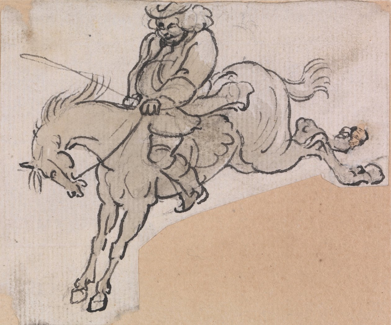 Dikke Man op een Bokkend Paard door Paul Sandby