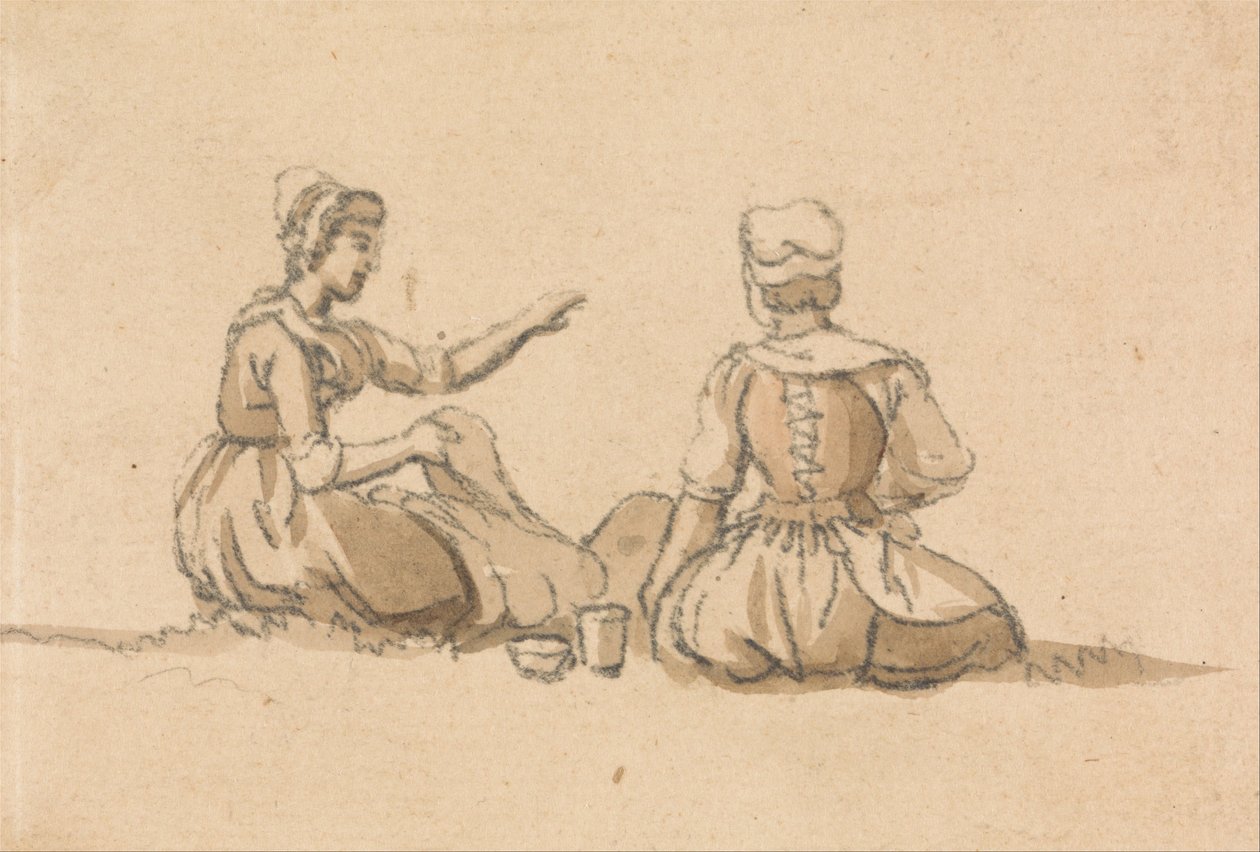 Twee zittende meisjes door Paul Sandby
