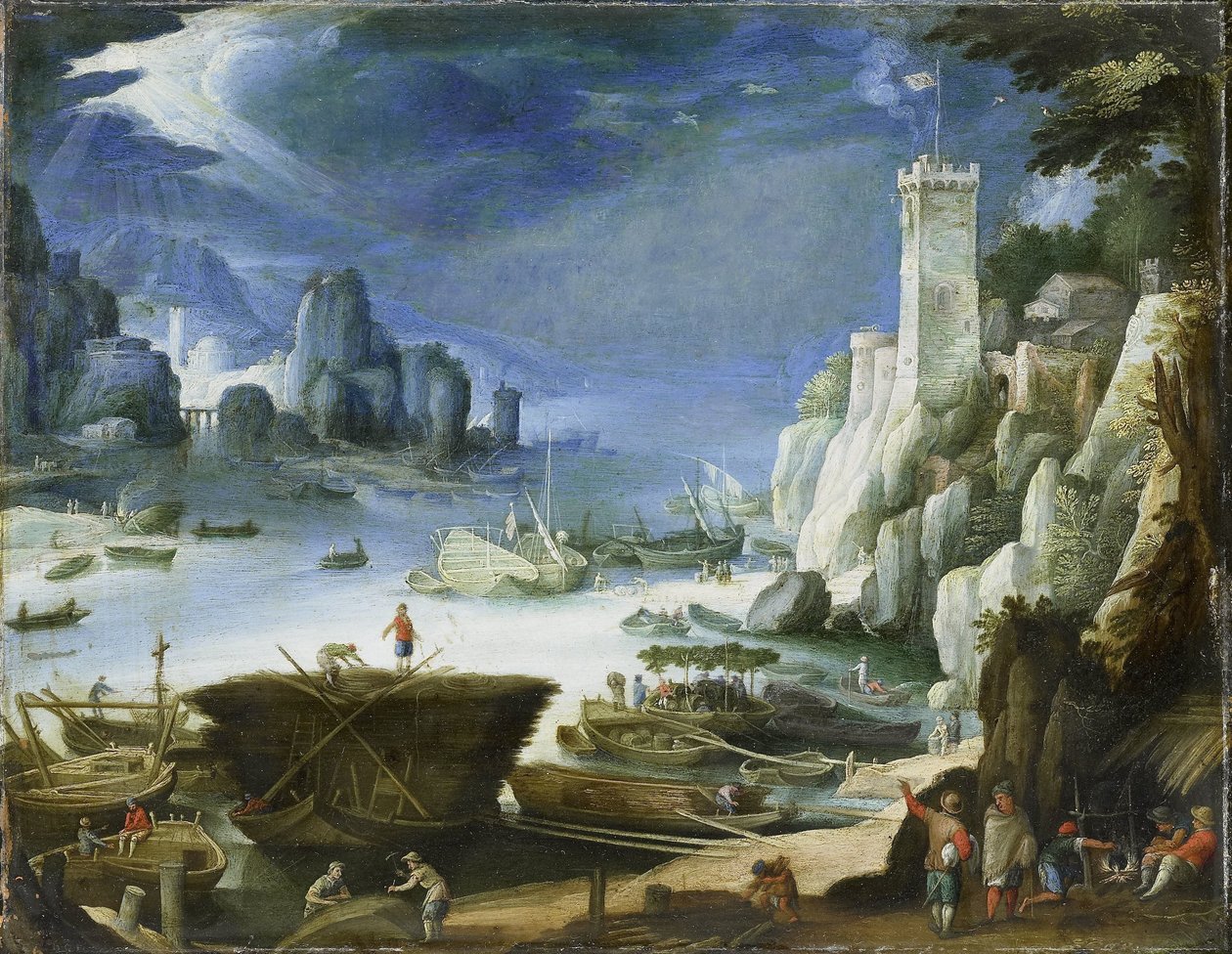 Rivierzicht met Grote Rots door Paul Bril (copy after)