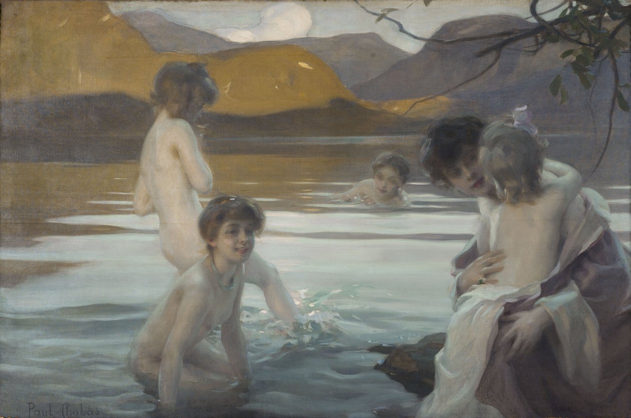 Eerste bad, ca. 1907 (olieverf op doek) door Paul Chabas