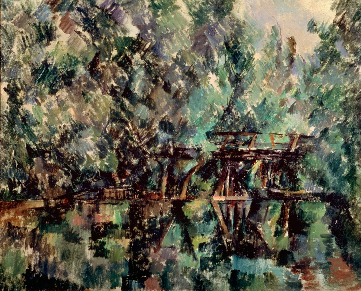 Een brug over een vijver, ca. 1898 door Paul Cézanne
