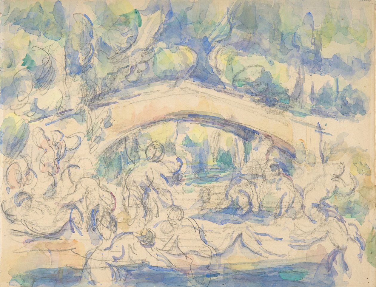 Baden onder een brug (recto) door Paul Cézanne