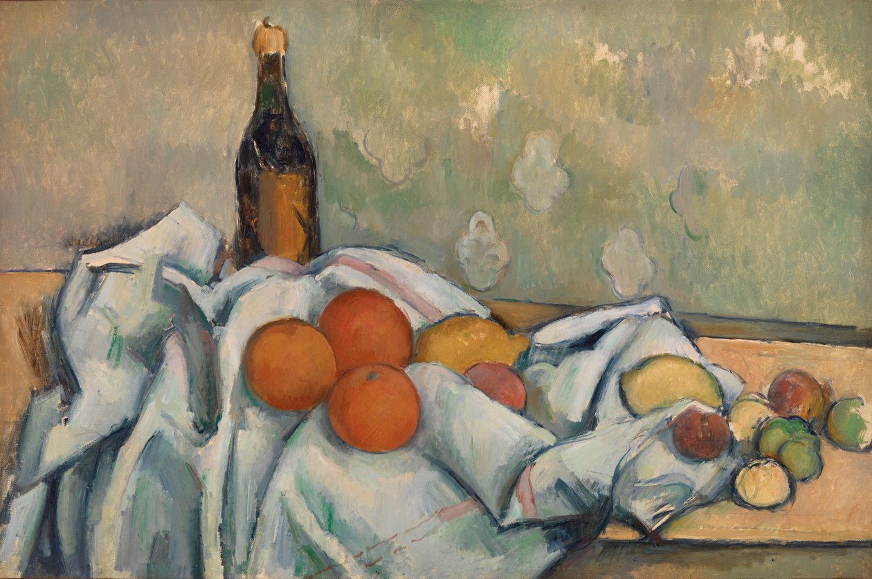 Fles en Fruit door Paul Cézanne