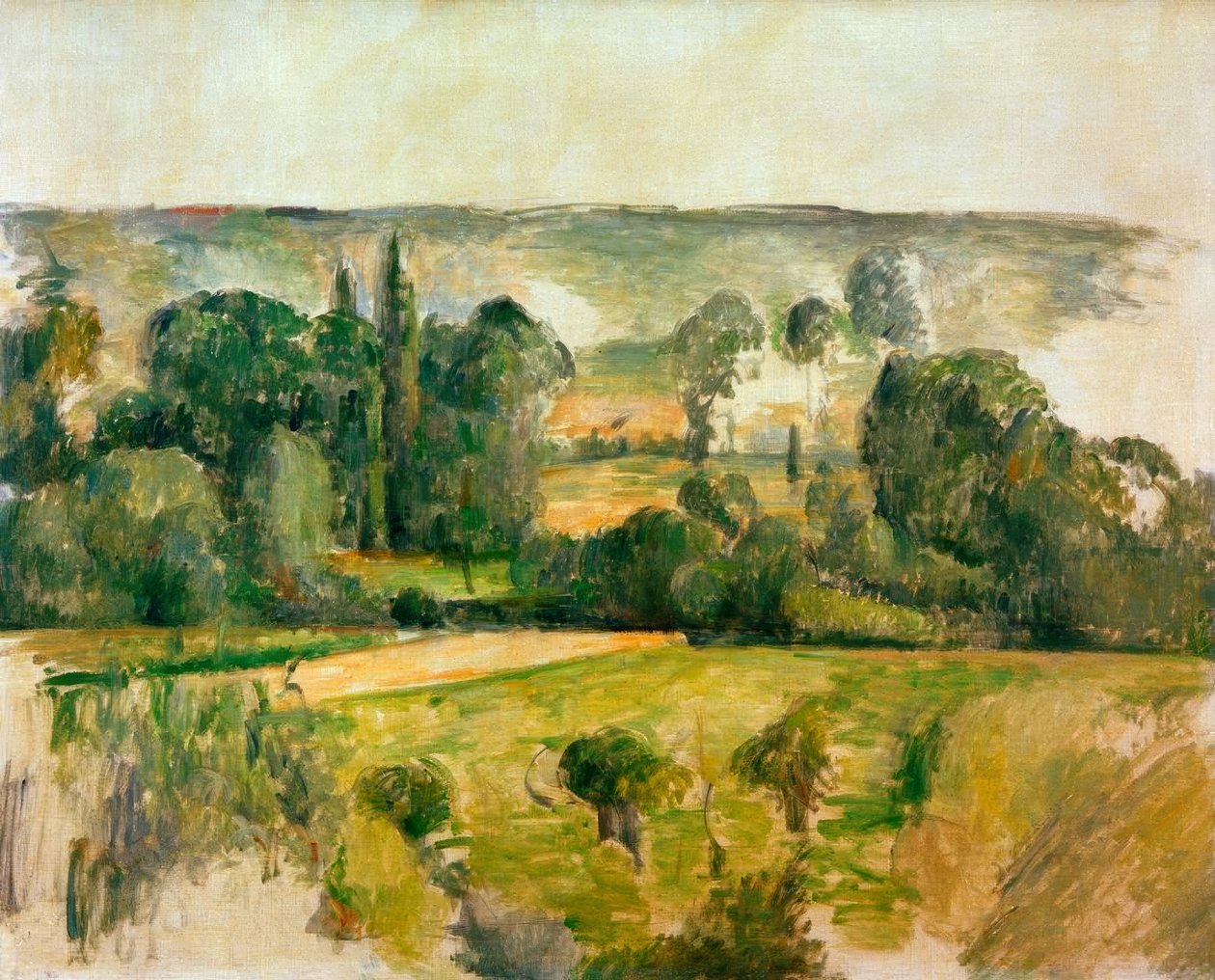 Platteland en heuvel, nabij Médan door Paul Cézanne