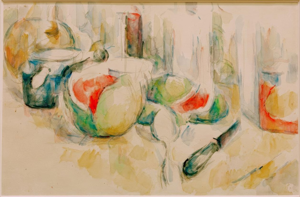 Stilleven met aangesneden watermeloen door Paul Cézanne