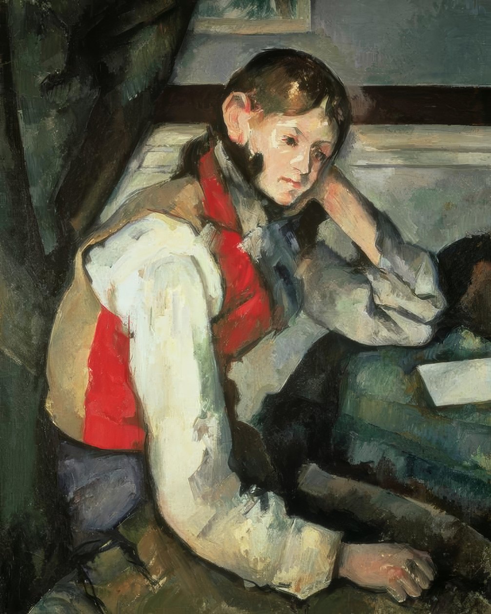 Jonge man met rode vest door Paul Cézanne