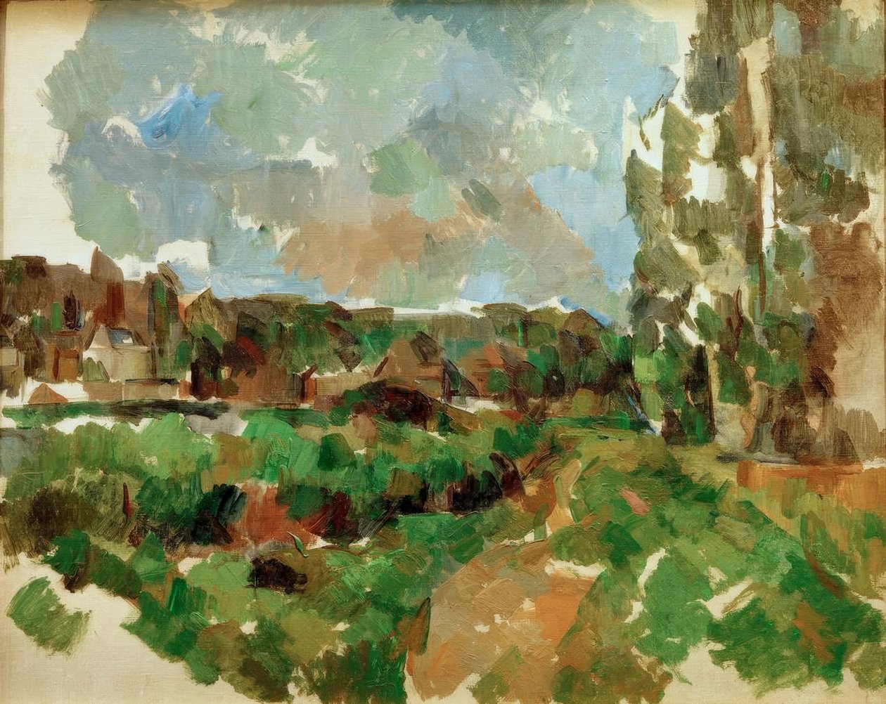 Landschap aan de oever van een rivier door Paul Cézanne