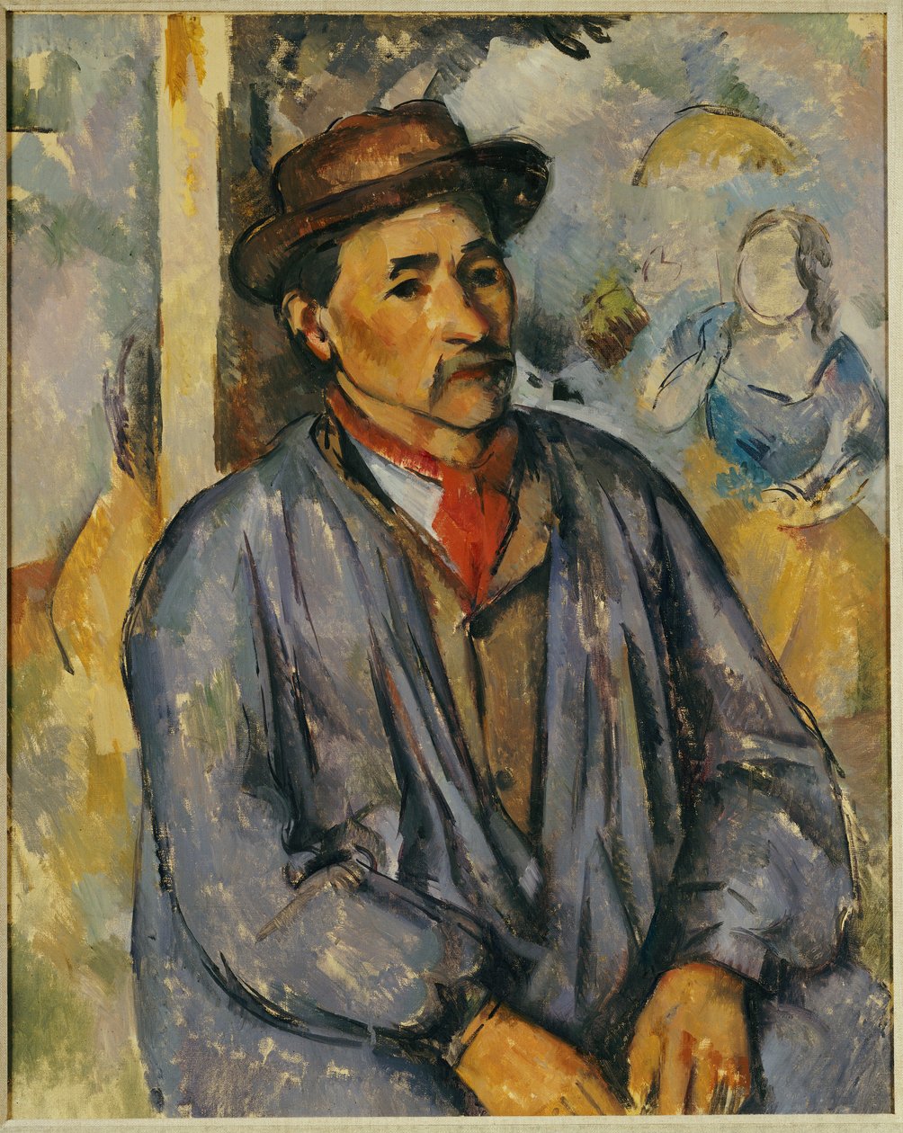 Boer in een blauw shirt door Paul Cézanne