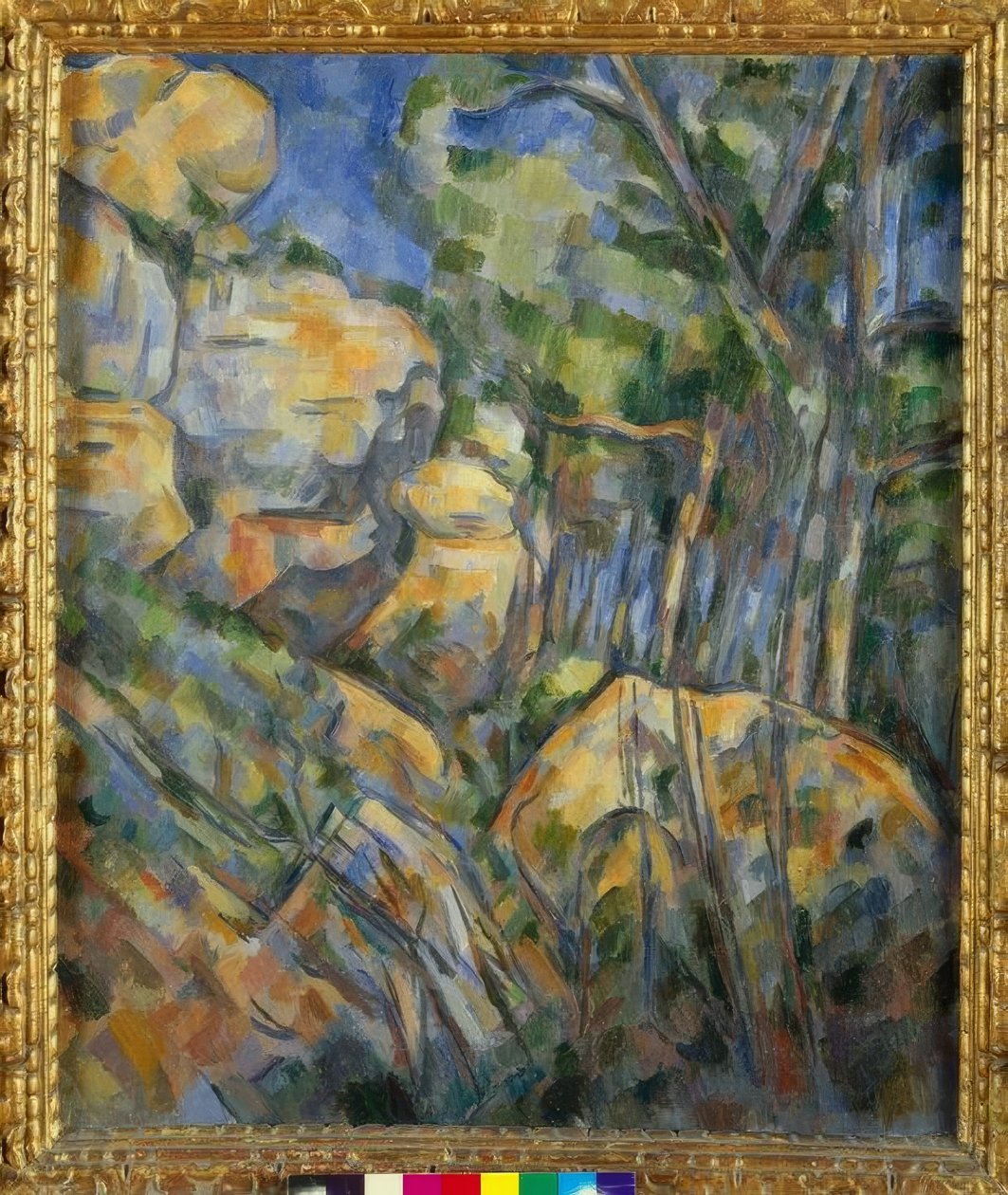 Rotsen bij de grotten boven Château-Noir door Paul Cézanne