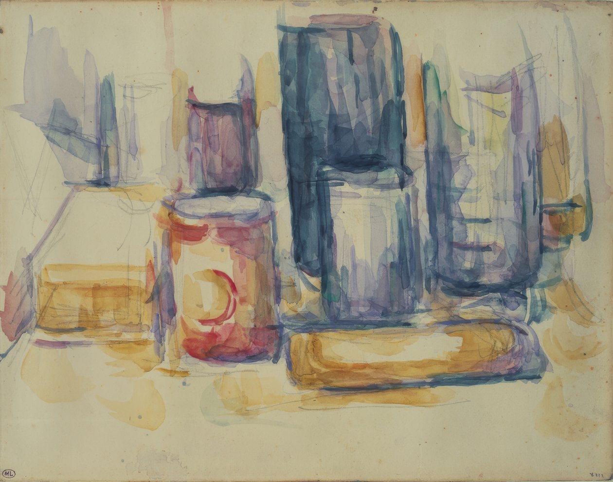 Keukentafel: potten en flessen door Paul Cézanne