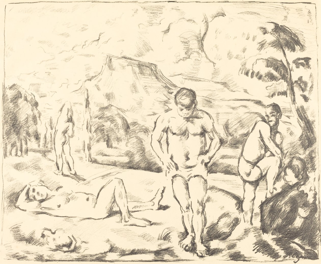 De baders (grote plaat) door Paul Cézanne