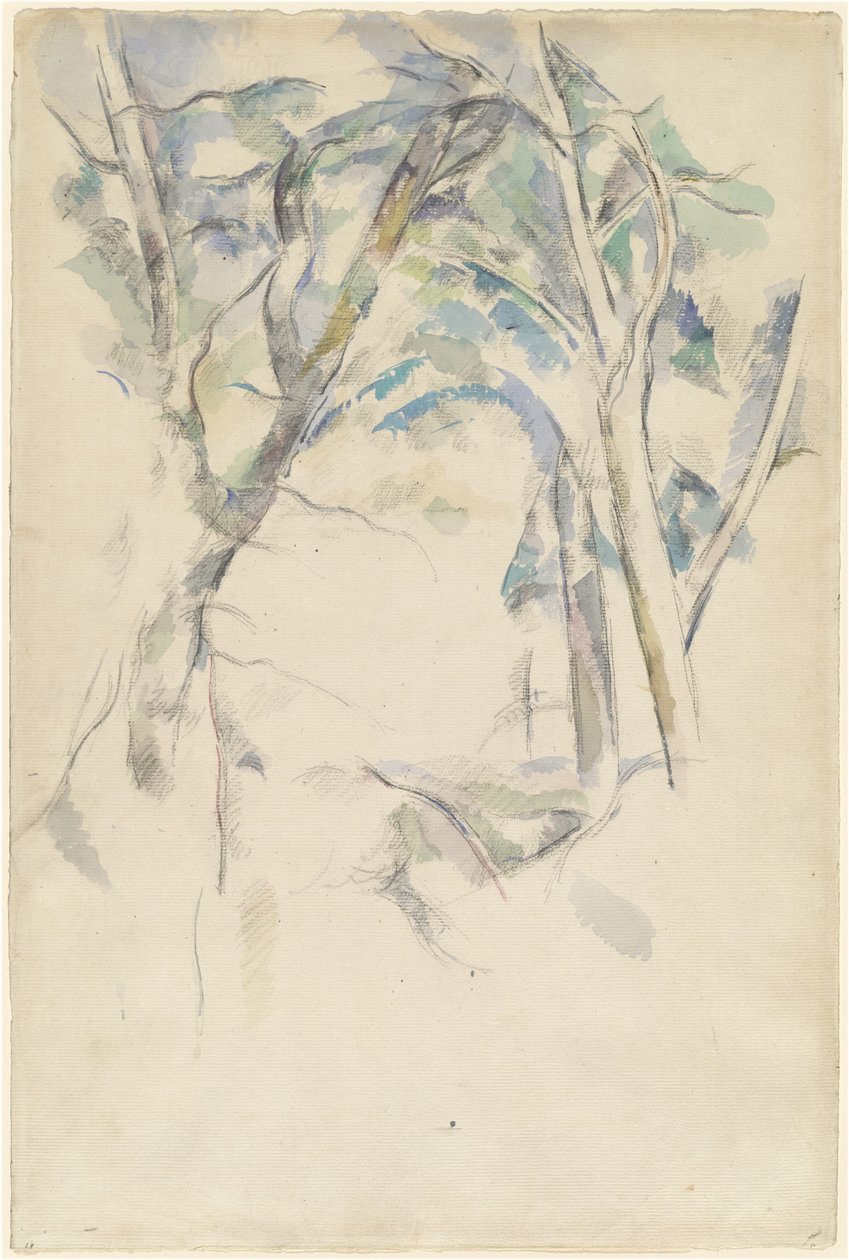Bomen leunen over rotsen, ca. 1892 door Paul Cézanne