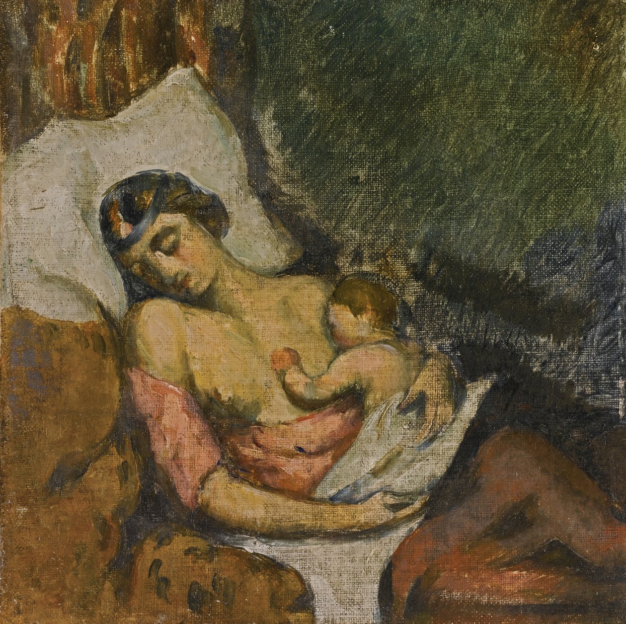 Vrouw die haar kind borstvoeding geeft, ca. 1872 door Paul Cézanne