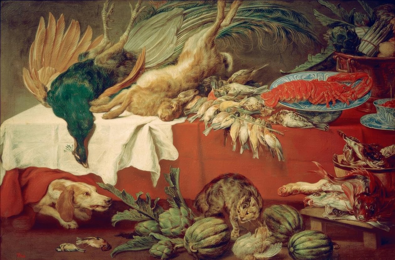 Stilleven met wild en kreeft door Paul De Vos