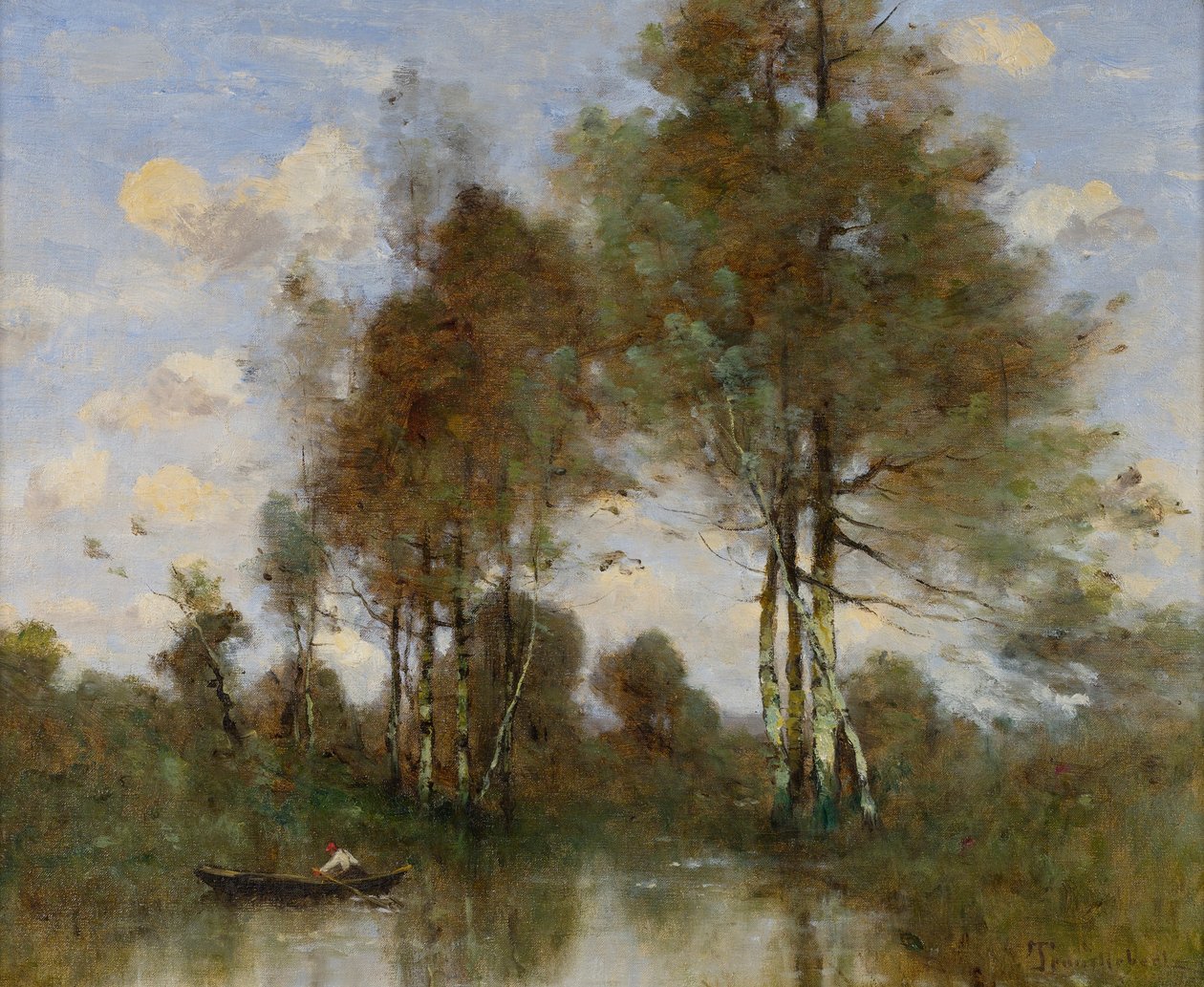 Schipper op een rivier door Paul Desire Trouillebert