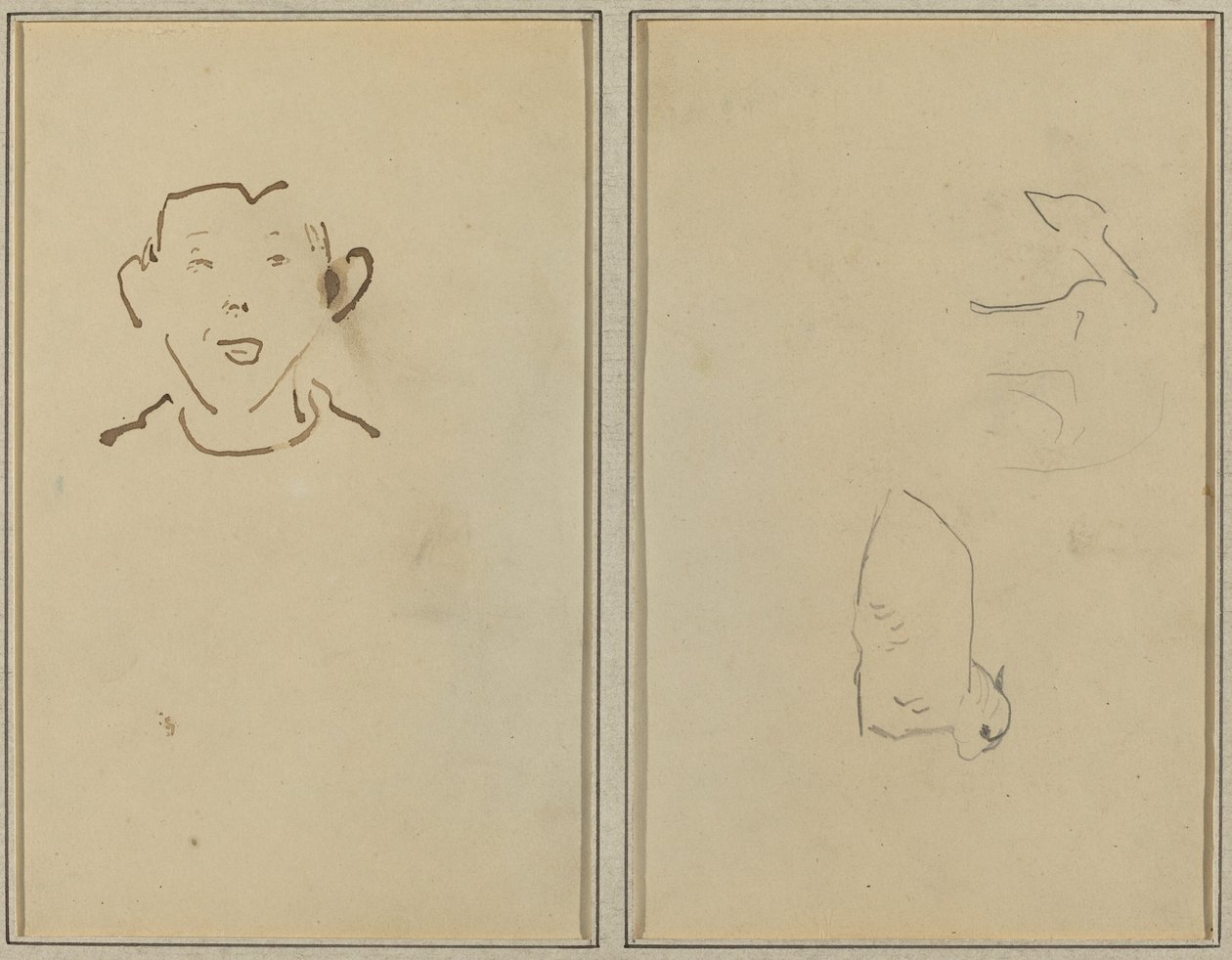Gezicht van een Jongen; Twee Schapen door Paul Gauguin