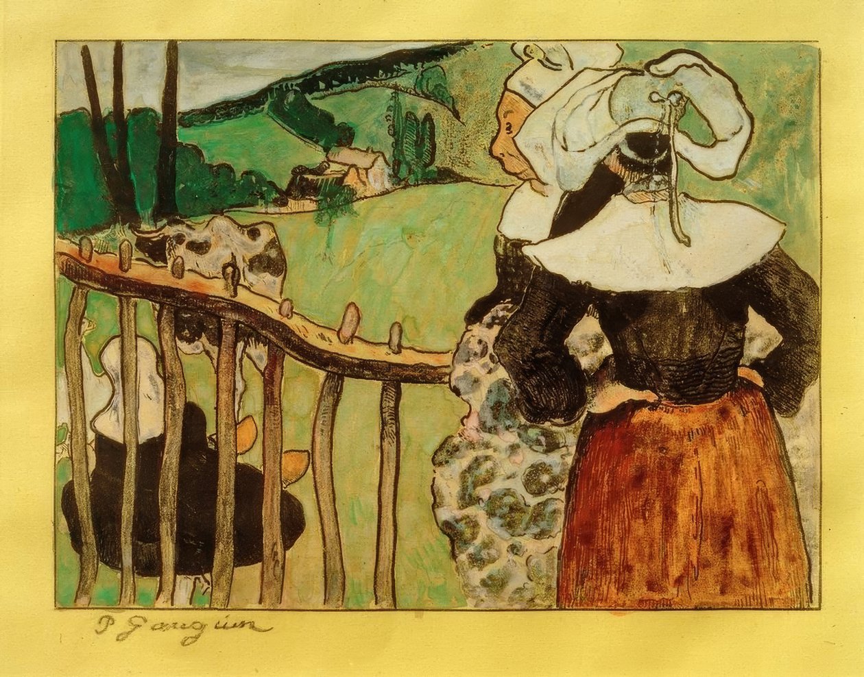 Bretonse vrouwen bij de barrière door Paul Gauguin