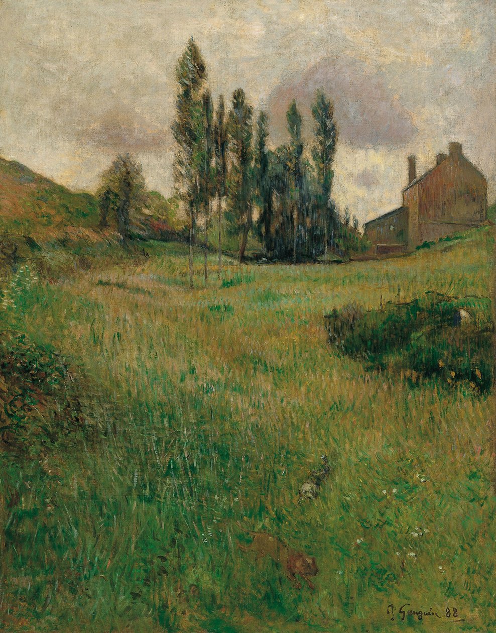 Honden rennen in een weide, 1888 door Paul Gauguin