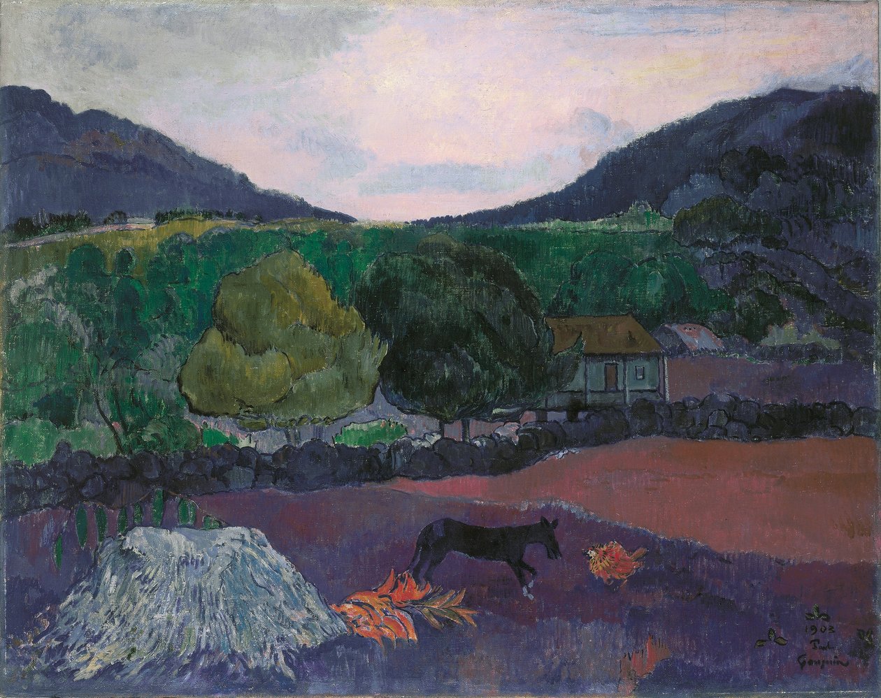 Frans:  Paysage avec chien Landschap met hond door Paul Gauguin