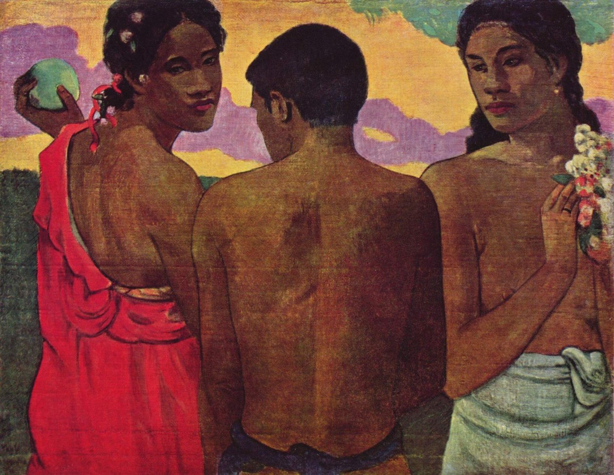 Frans: Trois Tahitiens, of Gesprek Drie Tahitianen door Paul Gauguin