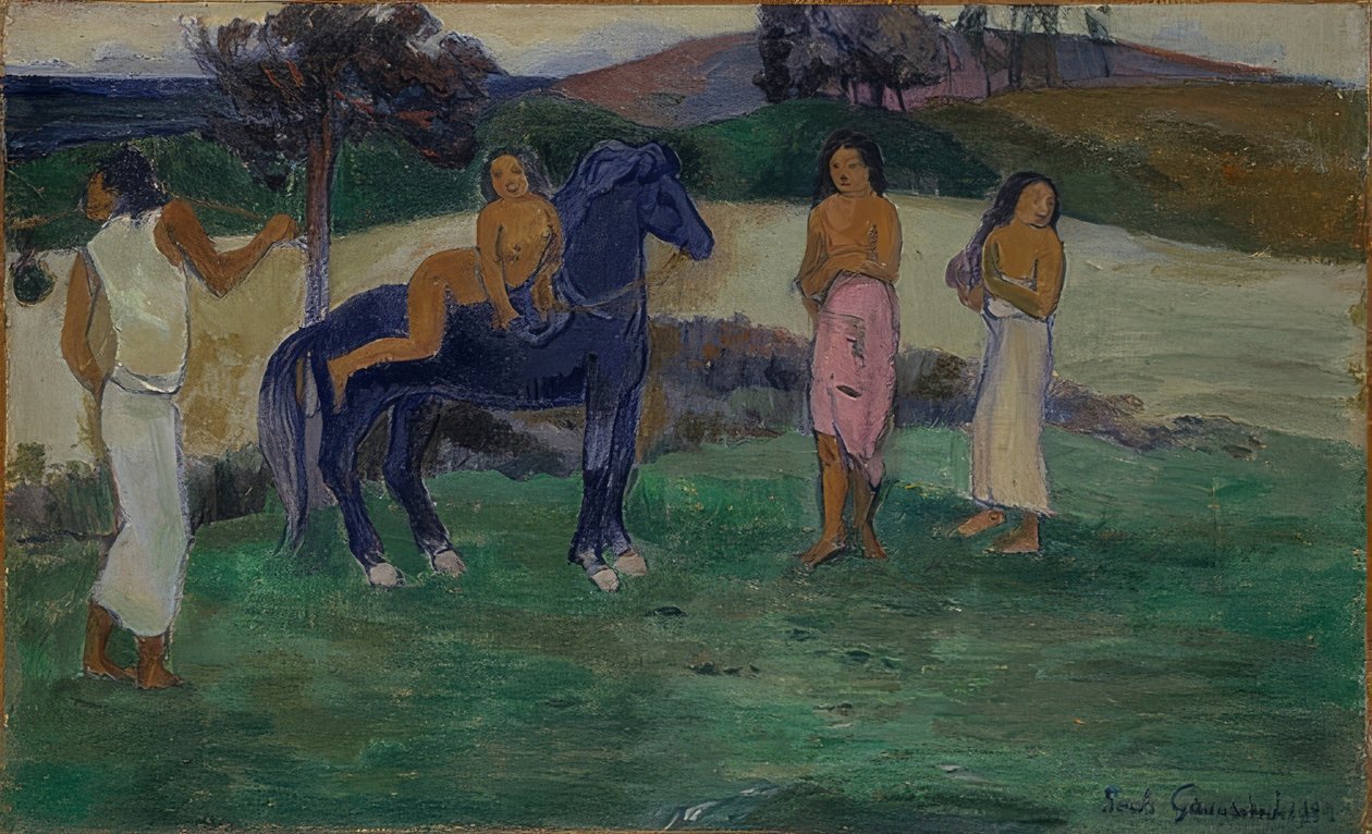 Compositie met figuren en paard door Paul Gauguin