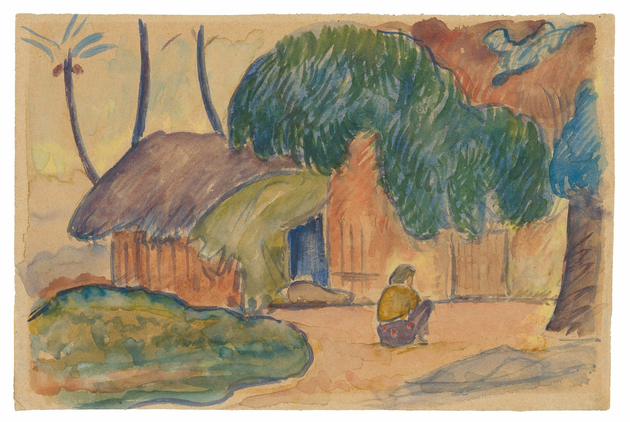 Tahitianse hut door Paul Gauguin