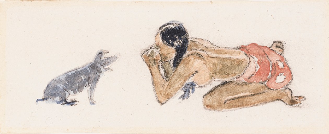 Tahitiaanse Vrouw met Varken door Paul Gauguin