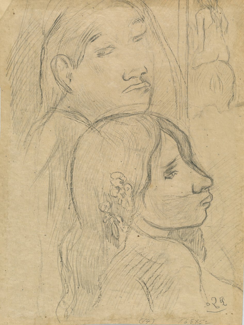 Twee Marquesanen [verso], ca. 1902 door Paul Gauguin