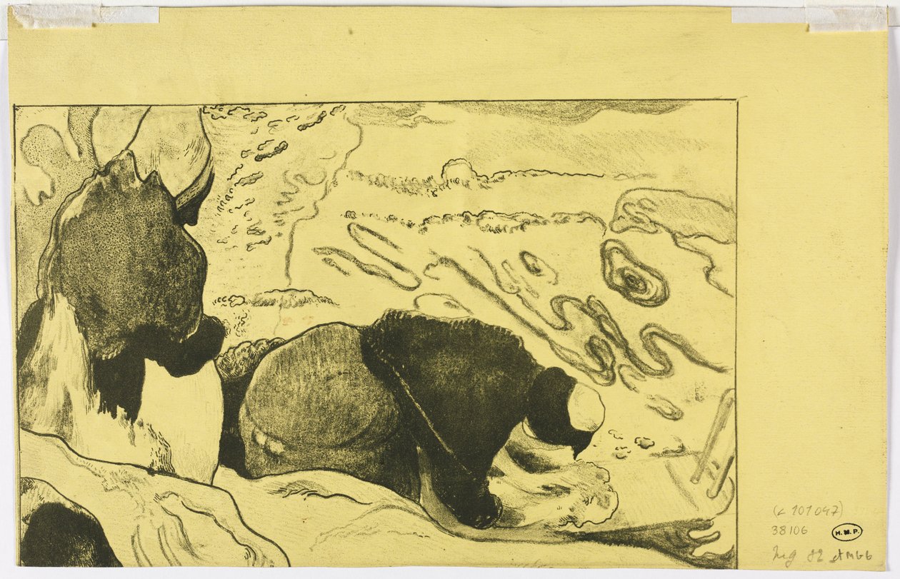 Volpini Suite: Vrouwen die kleren wassen (verso) door Paul Gauguin