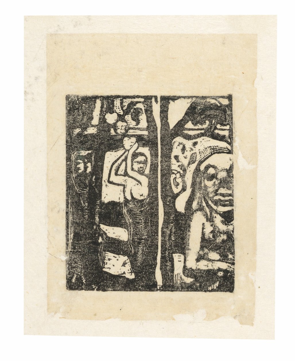 Vrouw die fruit plukt en Oviri door Paul Gauguin