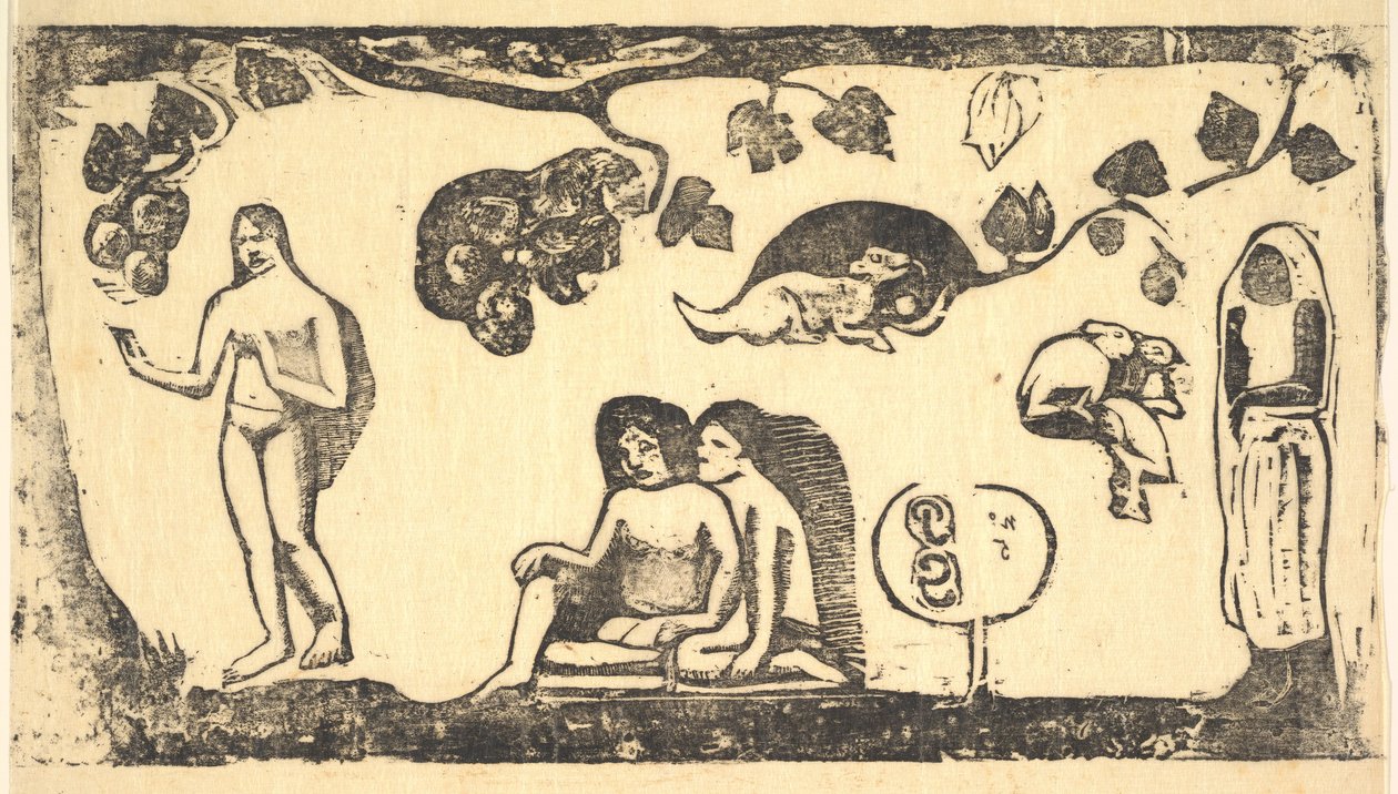 Vrouwen, dieren en gebladerte door Paul Gauguin