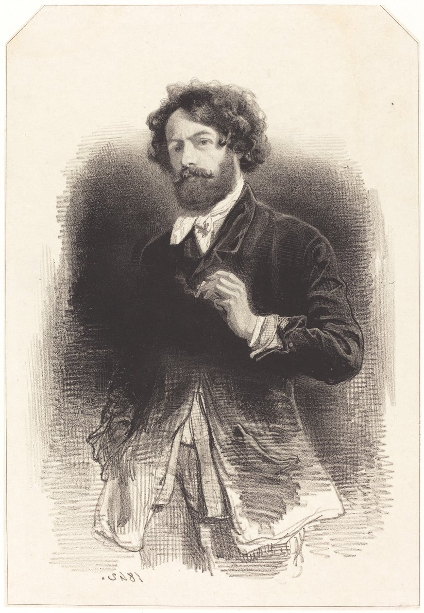 Zelfportret met een sigaret door Paul Gavarni