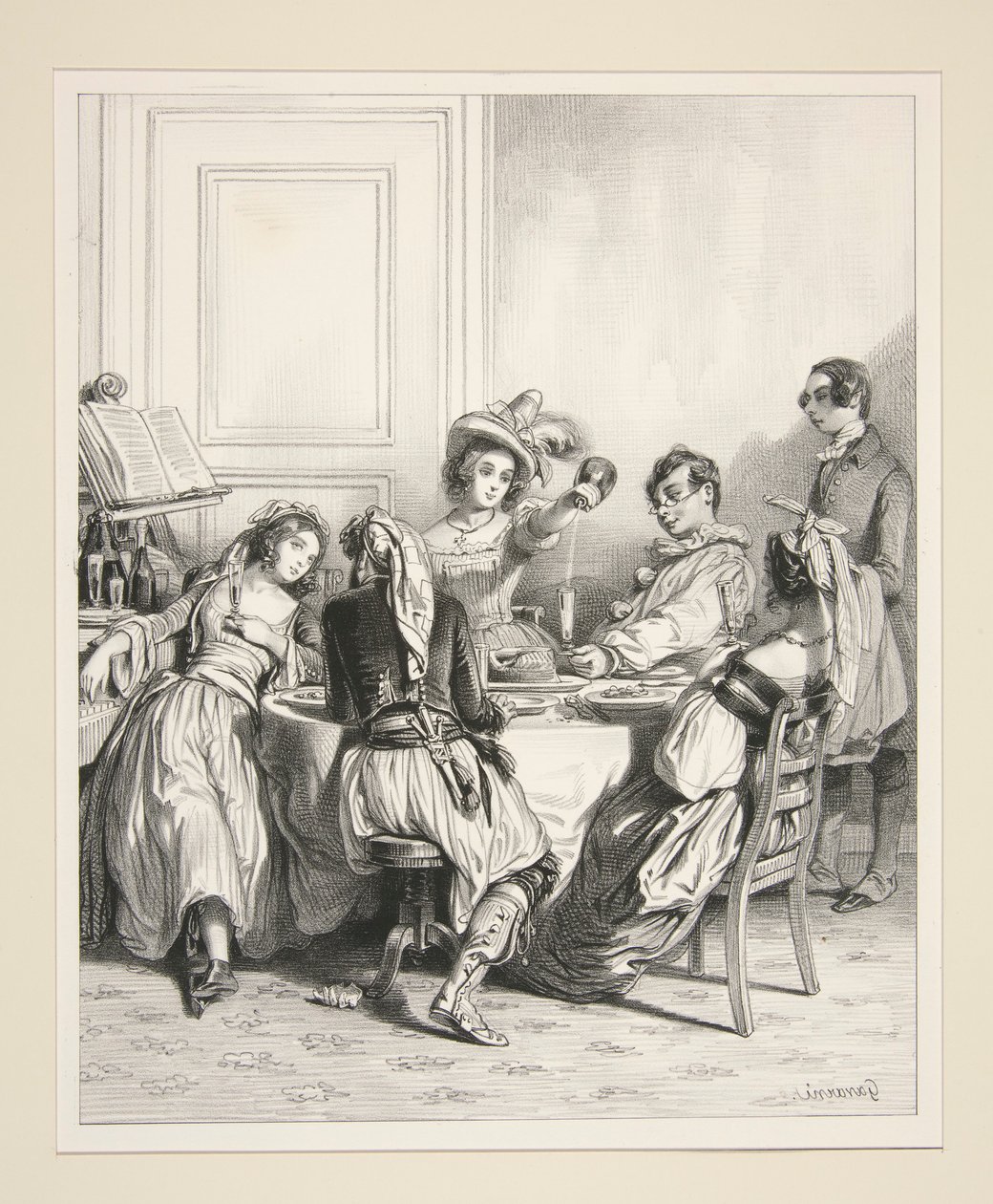 UN DEJEUNER, au petit jour. door Paul Gavarni