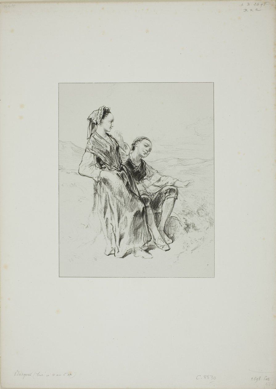 Zonder titel (Twee Baskische meisjes) door Paul Gavarni