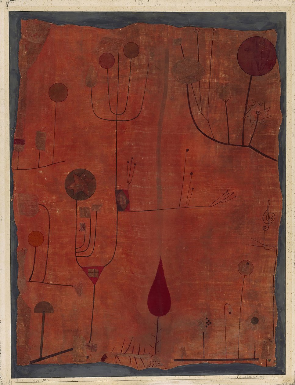 Vruchten op Rood door Paul Klee