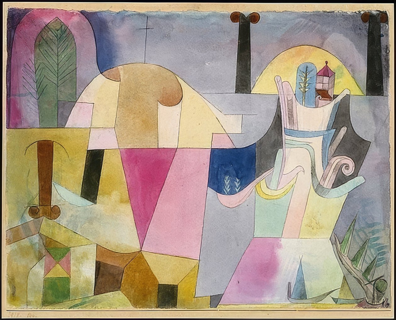 Landschap met zwarte zuilen. 1919 door Paul Klee