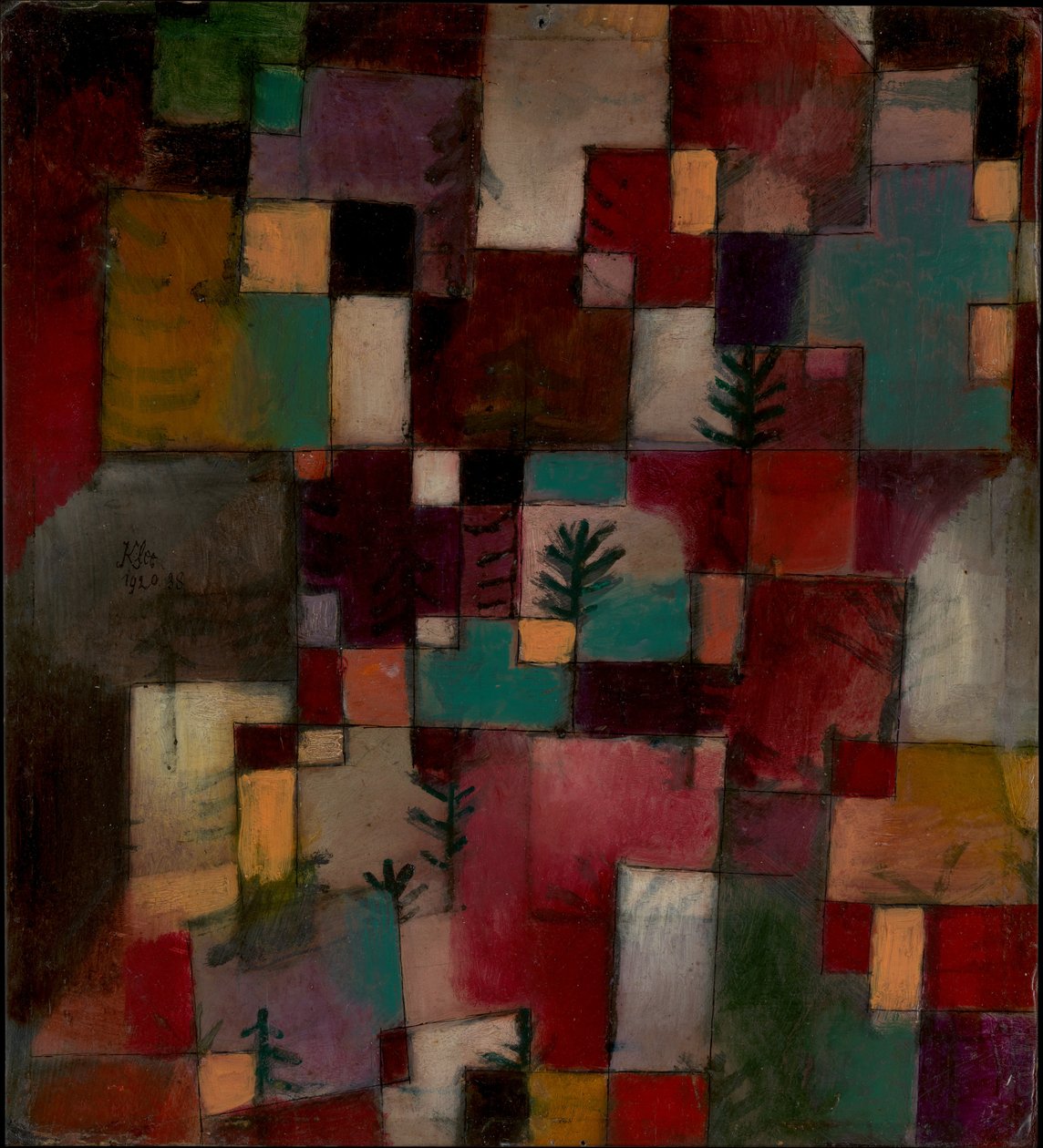 Roodgroene en Violet-Gele Ritmes door Paul Klee