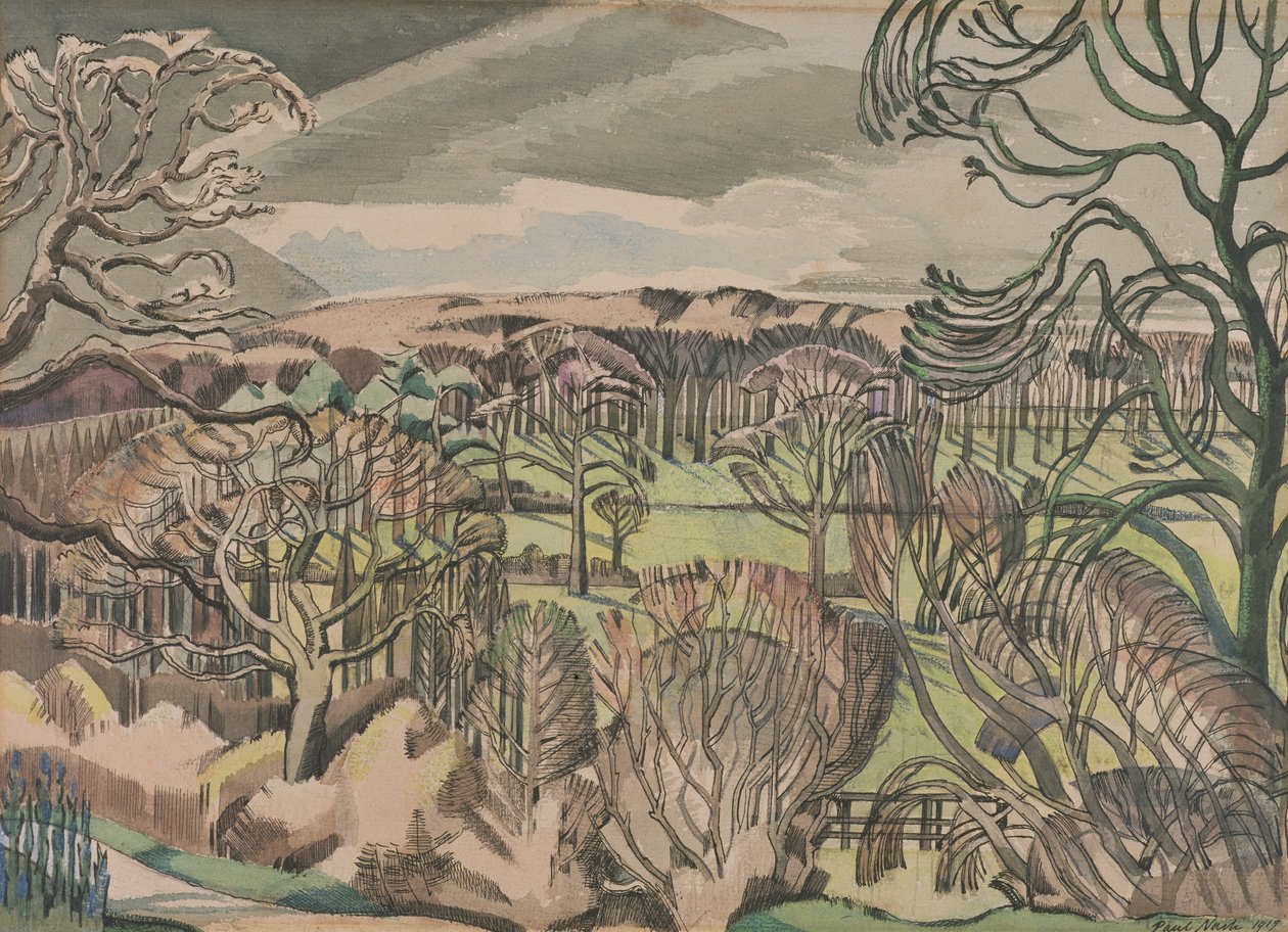 Landschap bij Fulmer, Buckinghamshire door Paul Nash
