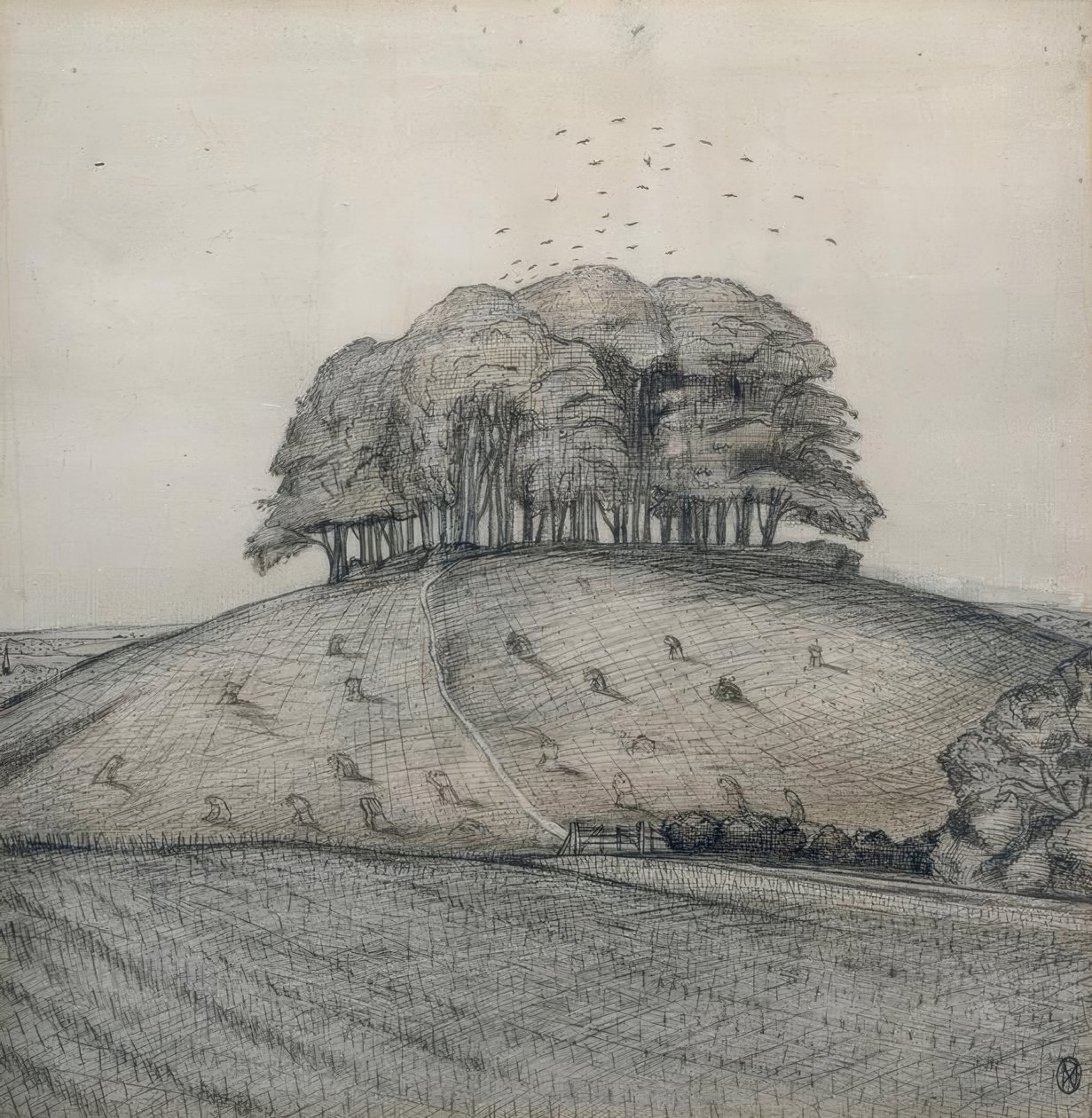 Het bos op de heuvel door Paul Nash