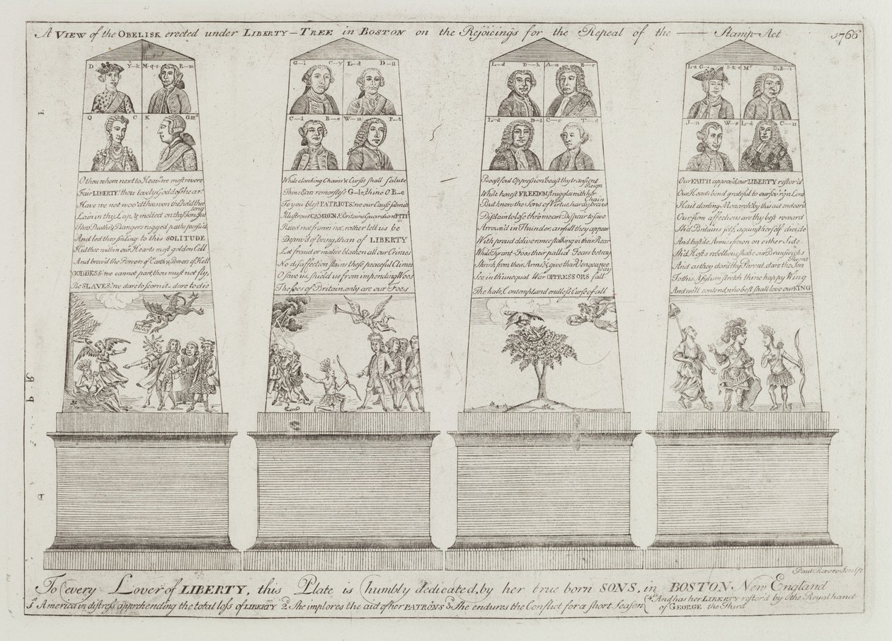 De obelisk onder de Vrijheidsboom, Boston door Paul Revere