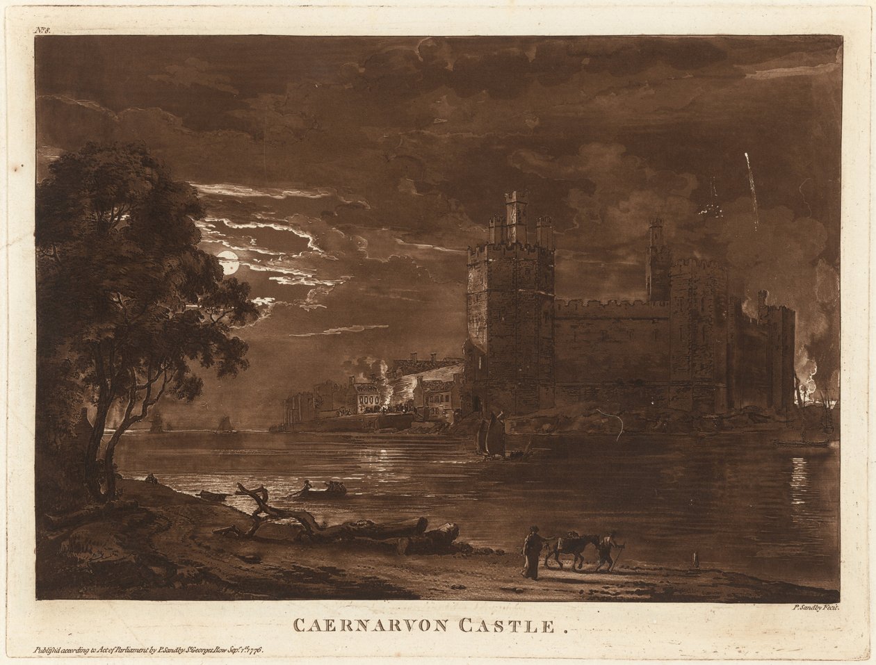 Caernarvon Kasteel (Nacht) door Paul Sandby