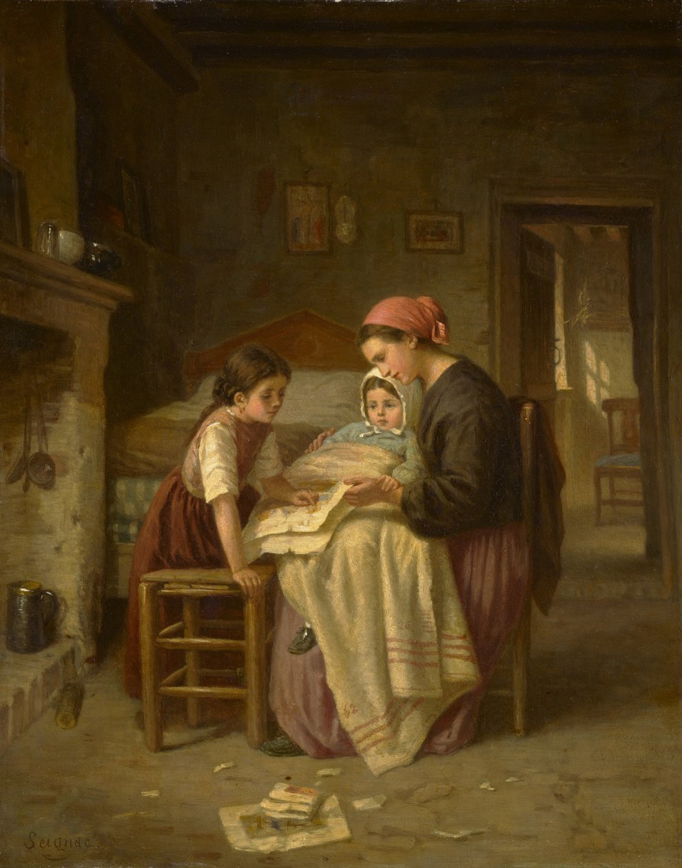 Het zieke kind, c.1870-75 door Paul Seignac