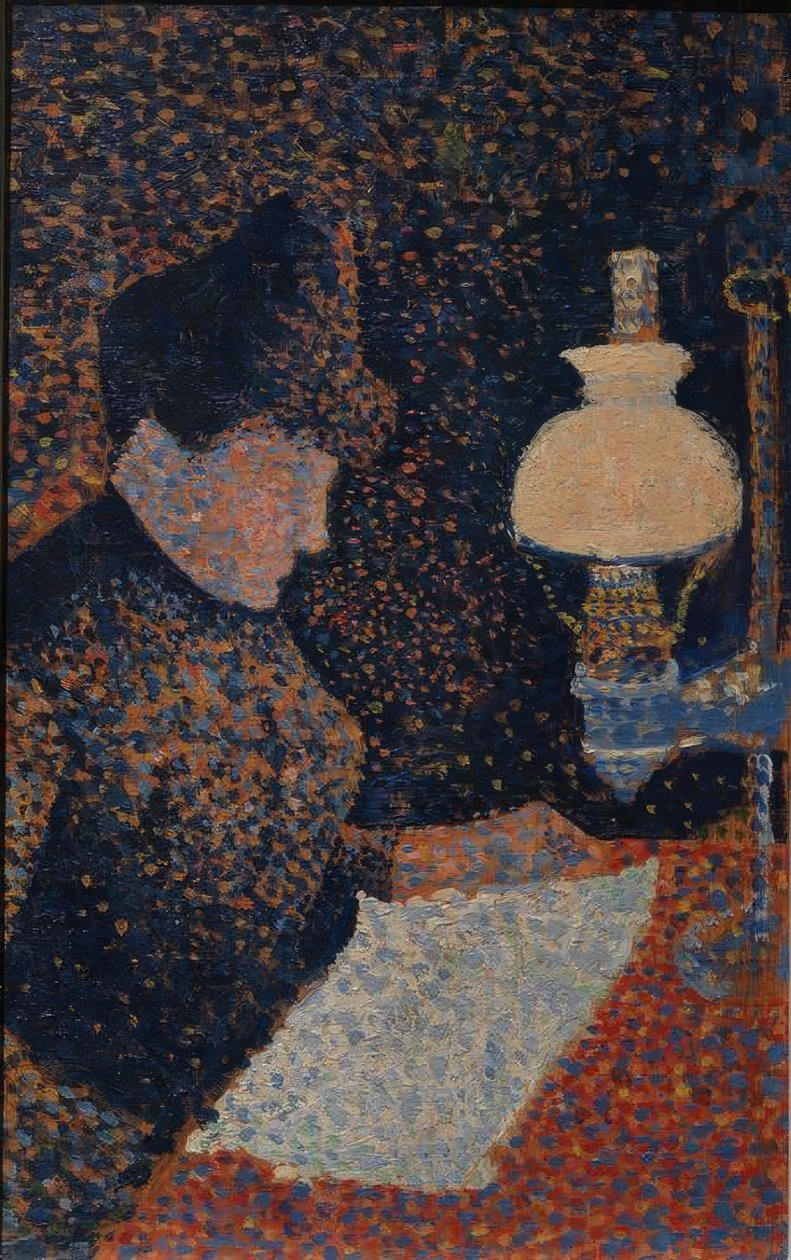 Vrouw onder de lamp door Paul Signac