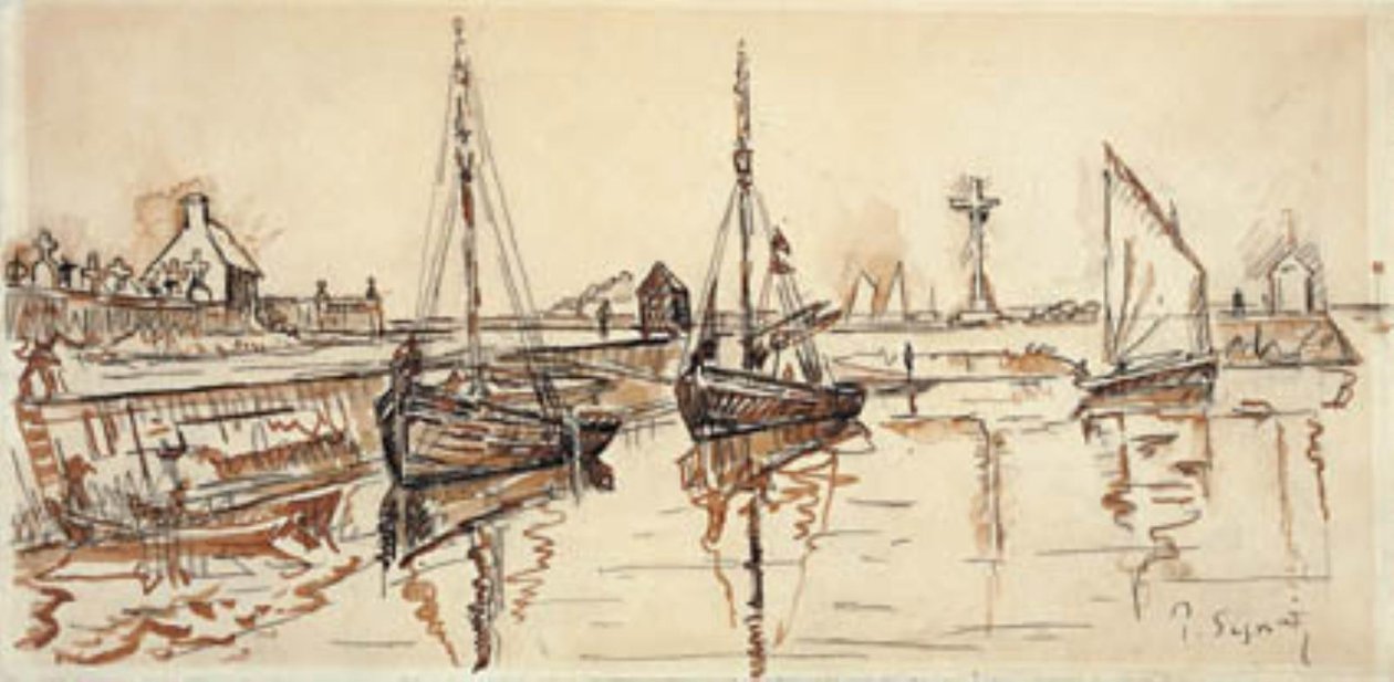 Zeilschepen in de haven van Barfleur door Paul Signac