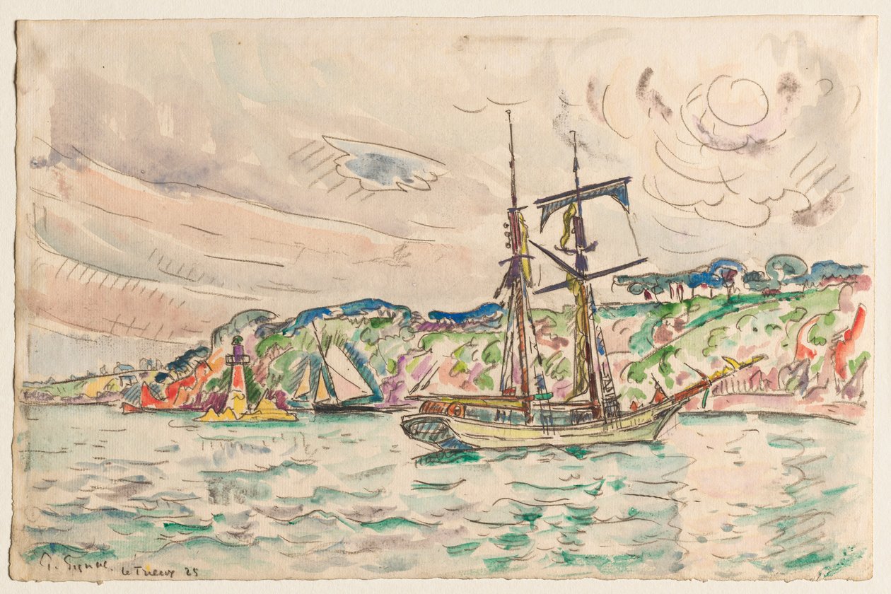 Schepen bij de Trieux-rivier door Paul Signac