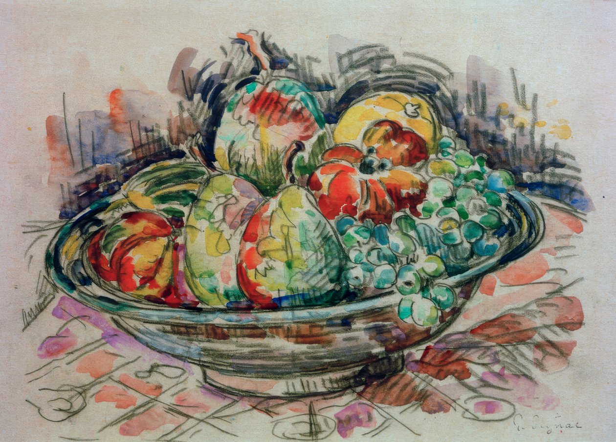Stilleven met fruitschaal door Paul Signac