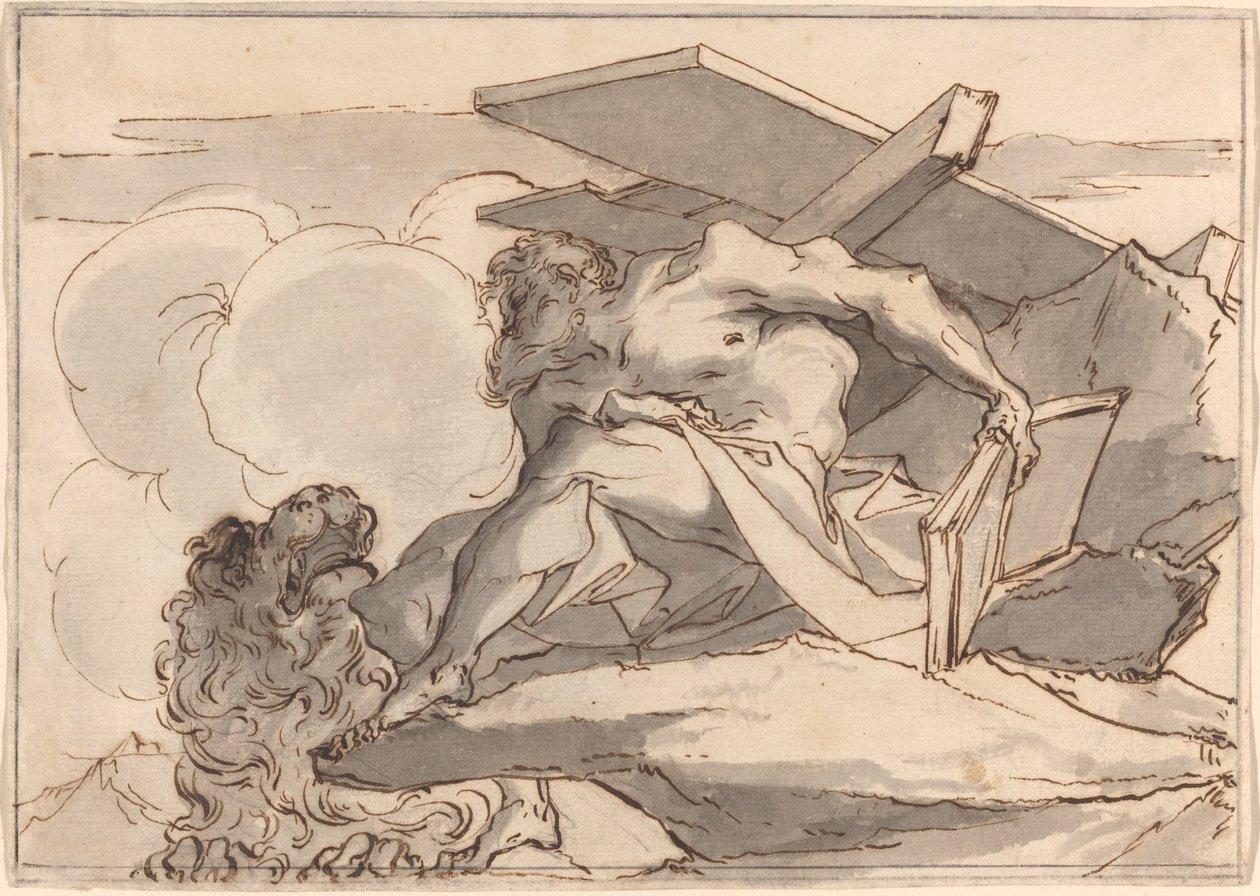 Sint Hiëronymus in de wildernis door Paul Troger