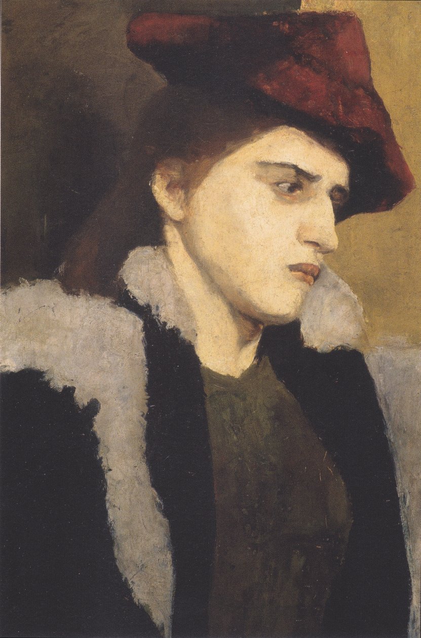 Portret van een jonge vrouw met rode hoed door Paula Modersohn Becker